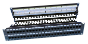Hyperline PP3-19-48-8P8C-C6-110D Патч-панель 19&quot;, 2U, 48 портов RJ-45, категория 6, Dual IDC, ROHS, цвет черный (задний кабельный организатор в комплекте)  