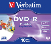 43508 Диски DVD+R Verbatim 16-x, 4.7 Gb, Printable (Jewel Case, 10шт.)  