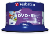 Verbatim  Диски DVD+R  4.7Gb 16-х, Wide Photo InkJet Printable,  50 шт, Cake Box (43512 ) 