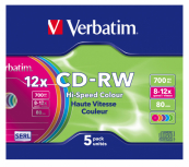 Verbatim  Диски CD-RW  8-12x 700Mb 80min (Slim Case, 5 шт.) [43167] 