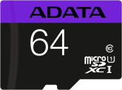Micro SecureDigital 64Gb A-DATA AUSDX64GUICL10-RA1 {MicroSDXC Class 10 UHS-I, SD adapter} 
