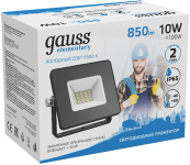 GAUSS 613100310 Прожектор светодиодный LED 10W 700lm IP65 6500К черный 1/60 