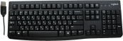 Клавиатура Logitech K120 черная, офисная, 104 клавиши, защита от воды USB 1.5м, RTL 
