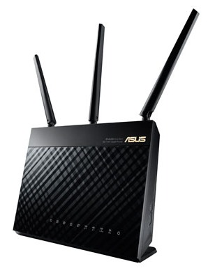 ASUS RT-AC68U AC1900 WiFi Router (WLAN 1.3Gbps, Dual-band 2.4GHz+5.1GHz, 802.11ac+4xLAN RG45 GBL+1xWAN GBL+1xUSB3.0+1xUSB2.0) 3x ext Antenna черный