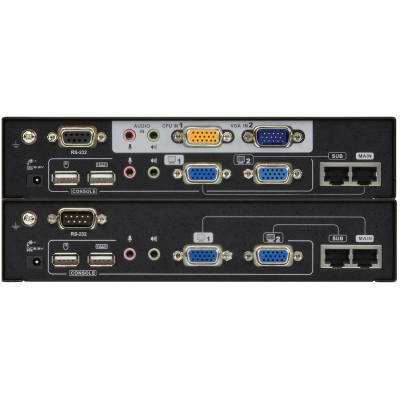 ATEN CE775-AT-G Удлинитель, 2xSVGA+KBD&MOUSE USB+AUDIO+RS232, 300 метр., 1xUTP Cat5e, SPHD15+2xHD-DB15+2xUSB A-тип + 2xMINI JACK+DB9, Female, с KVM-шнуром USB 1.8м., Б.П. 220&gt; 5.3V