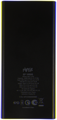Hiper Мобильный аккумулятор Hiper EP 10000 10000mAh 3A QC PD 3xUSB черный (EP 10000 BLACK)