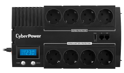 CyberPower BR700ELCD ИБП {Line-Interactive, 700VA/420W USB/RJ11/45/USB charger A (4+4 EURO)}