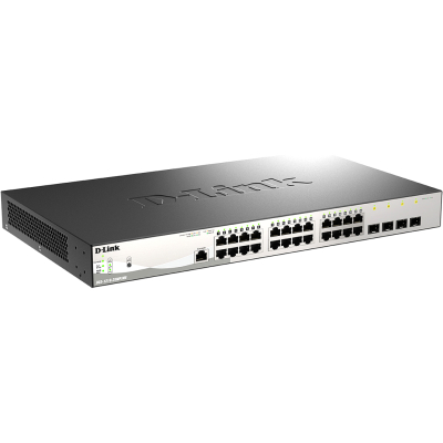 D-Link DGS-1210-28MP/ME/B2A PROJ Управляемый L2 коммутатор с 24 портами 10/100/1000Base-T и 4 портами 1000Base-X SFP (24 порта PoE 802.3af/at, PoE-бюджет 370 Вт) 