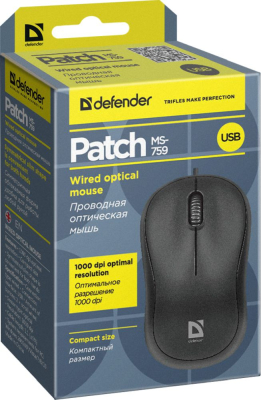 Defender Patch MS-759 {Проводная оптическая мышь, черный, 3 кнопки, 1000 dpi} [52759]