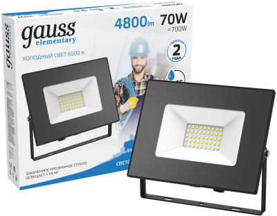 GAUSS 613100370 Прожектор светодиодный LED 70W 4600lm IP65 6500К черный 1/24